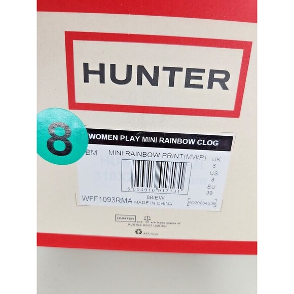 Nwb Hunter Women's Original Waterproof Play Mini Rainbow Print Clogs Size 8 - Picture 12 of 12